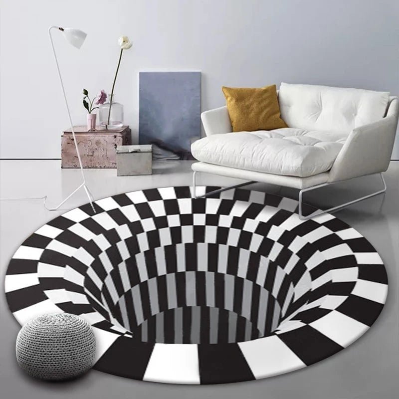 3D black hole geometric vortex illusion round carpet for unique home decor