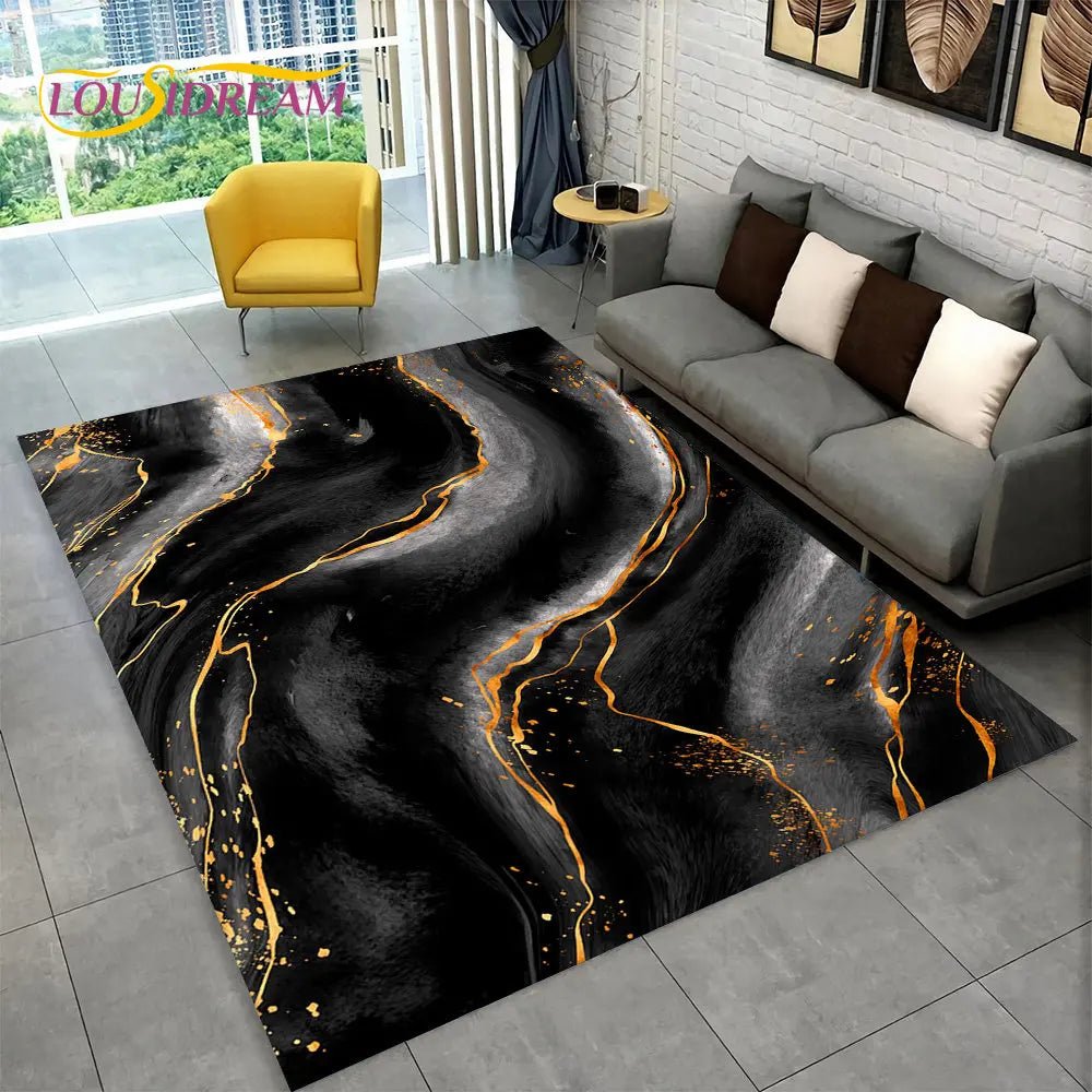 3D Nordic Black Golden Colour Marble Geometric Area Rug