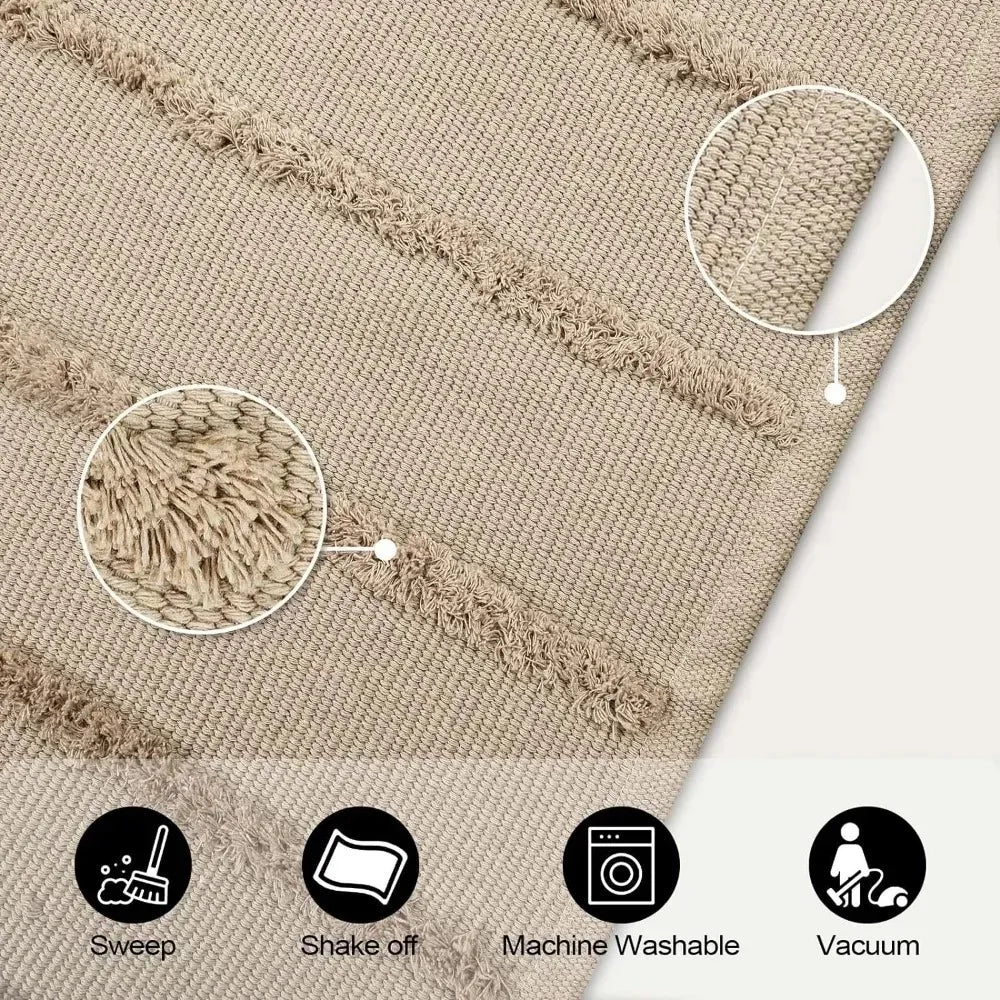 Cotton Braided Bedroom Rug - Machine Washable Minimalist Style