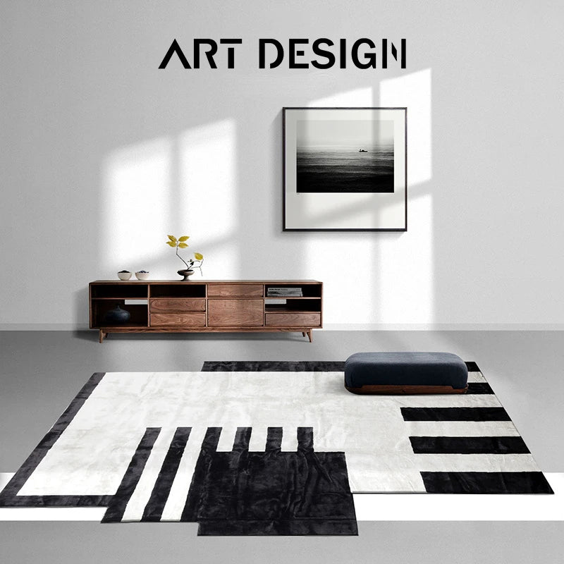 Minimalist Black and White Living Room Carpet Geometric Irregular Bedroom Bedside Rugs