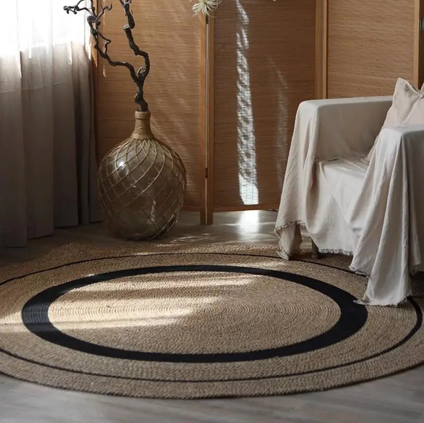 Handwoven Japanese Rattan Round Carpets For Living Room