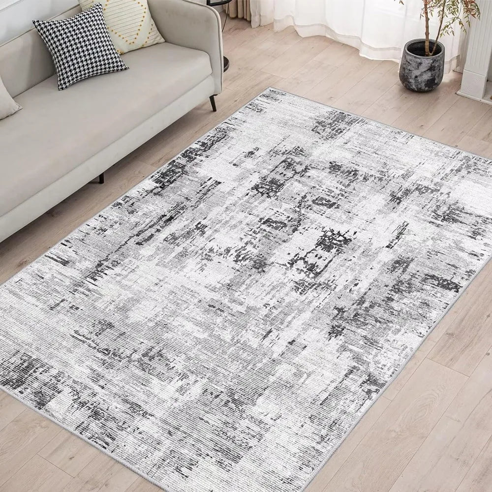 Washable Abstract Area Rug - Contemporary Style for Living Room