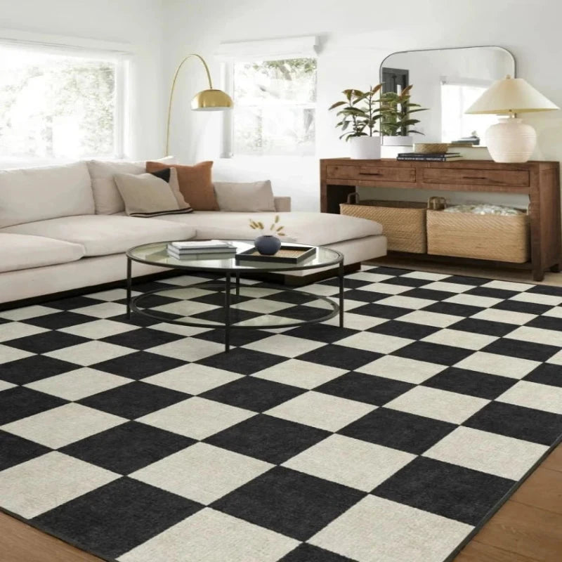 Classic Black White Plaid Living Room Carpets Simple Decoration - Plaid Rug