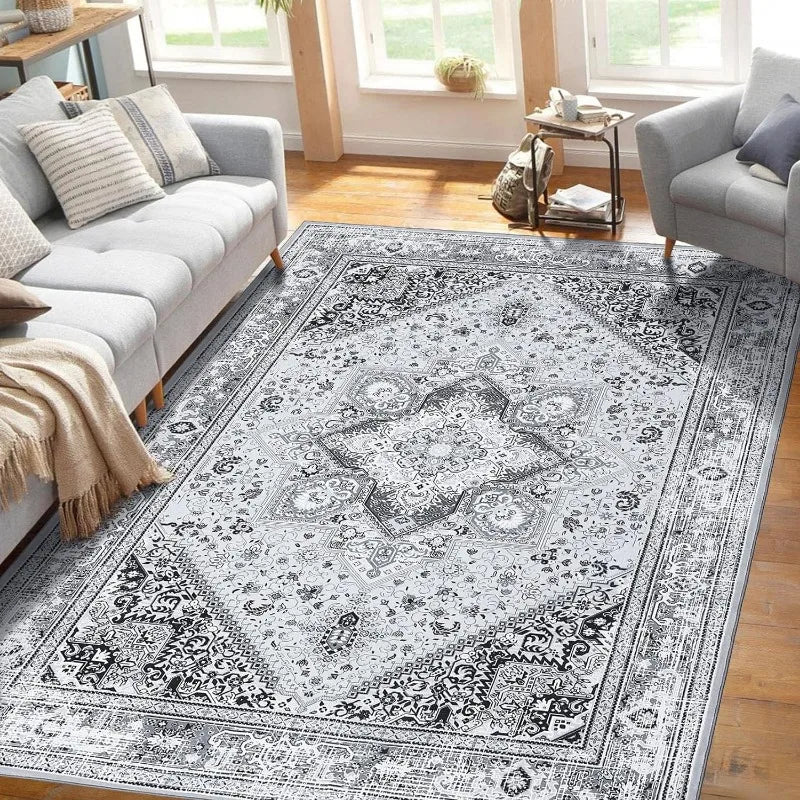 Washable Rugs Vintage Floral Printed Vintage Blue Area Rug