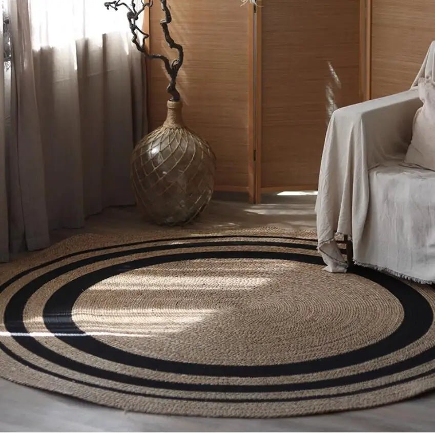 Handwoven Japanese Rattan Round Carpets For Living Room