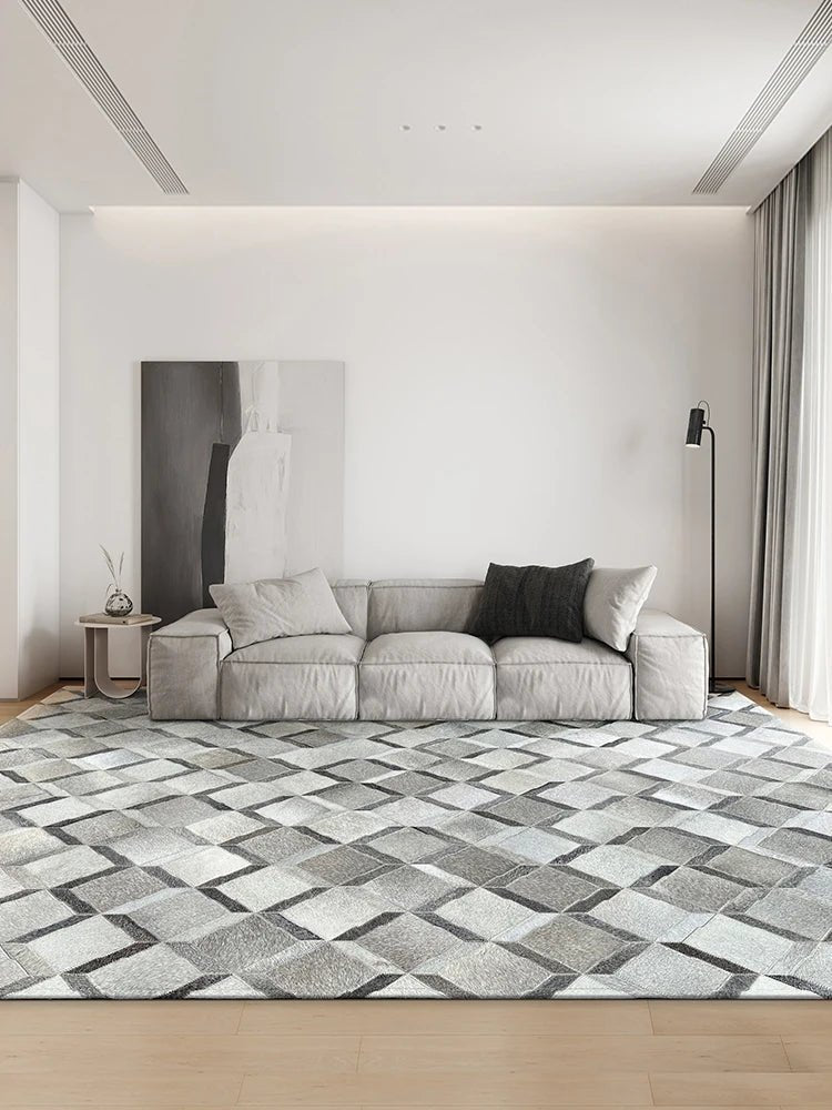 Modern Patchwork Real Cowhide Area Rug for Bedroom