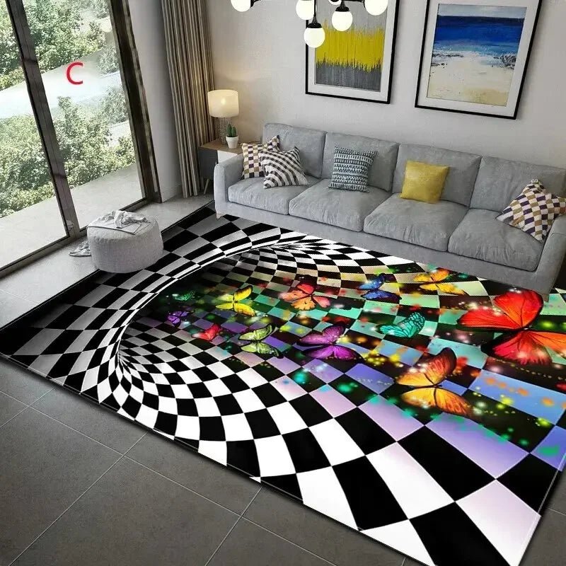 Persian Inspired Geometric Pattern 3D Vortex Illusion Carpet