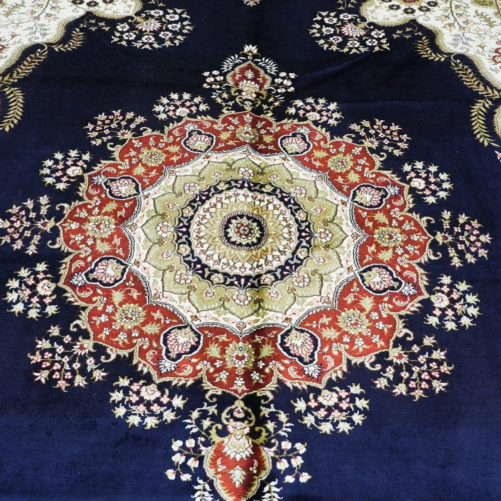 Handknotted Traditional Persian Design Blue Classy Silk Oriental Rug - Home Decor