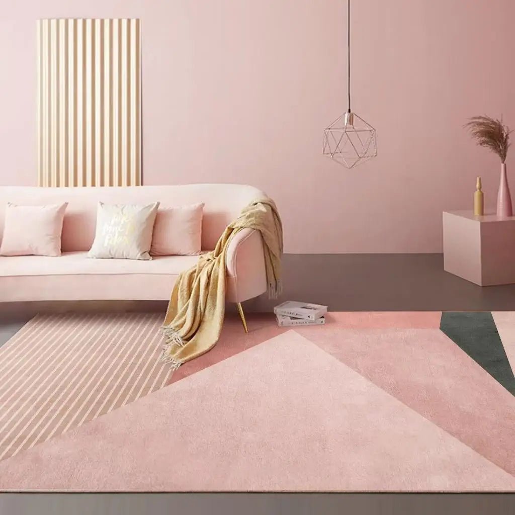 Fluffy Soft  Modern Minimalist Geometric Pink Floor Rug