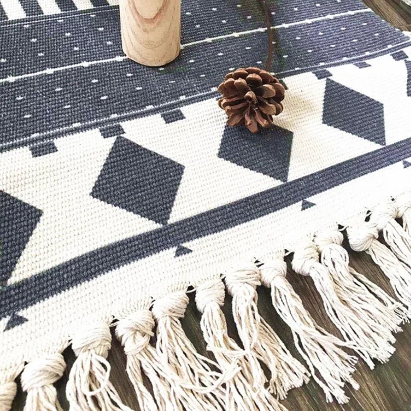 Bohemia Nordic Kilim Black White Cotton Geometric Indian Rugs