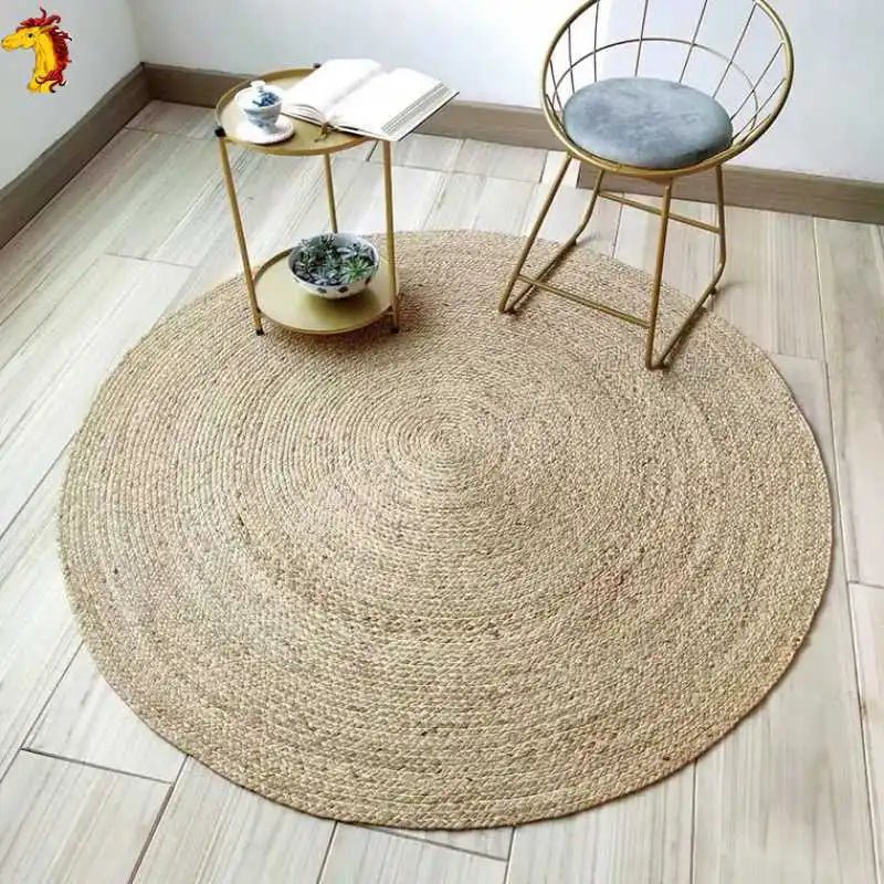 Japan Style Rattan Round Carpets For Living Room - Hand Woven Slip Mats