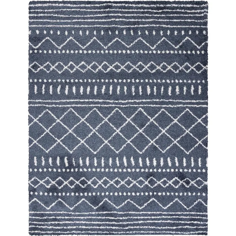 Slate Blue & Ivory Moroccan Design - Non-Shedding & Easy Care Rugs