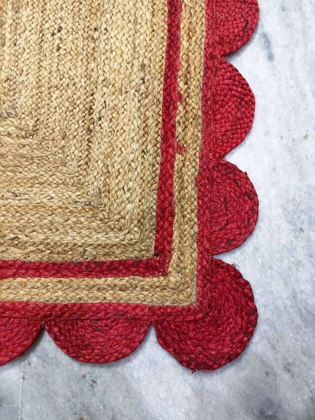 Scallop Jute Rug Rectangular Hand Braided Area Rug