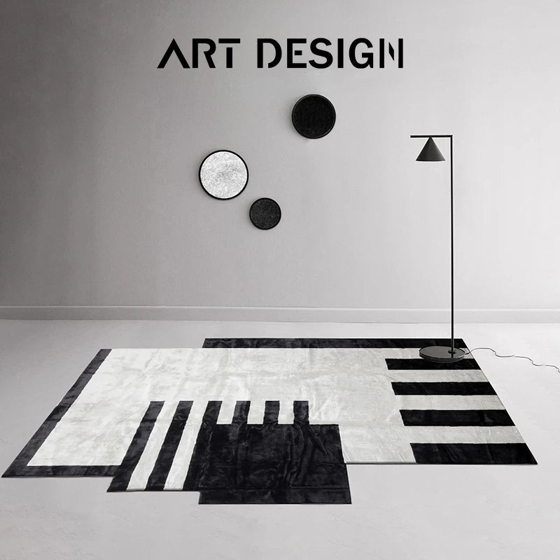 Minimalist Black and White Living Room Carpet Geometric Irregular Bedroom Bedside Rugs