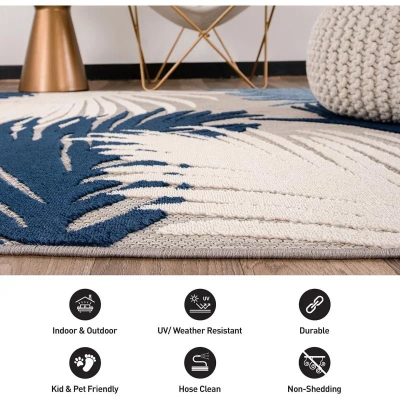 Lucca Contemporary Floral Indoor/Outdoor Area Rug 5' x 7' Navy