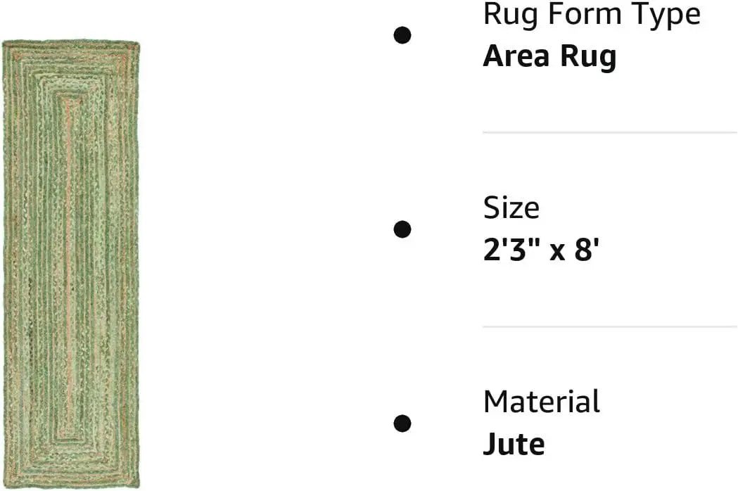 Runner Rug - 2'3" x 8', Green & Natural,Handmade Boho Braided Jute & Cotton,Ideal for High Traffic Areas in Living Room, Bedroom