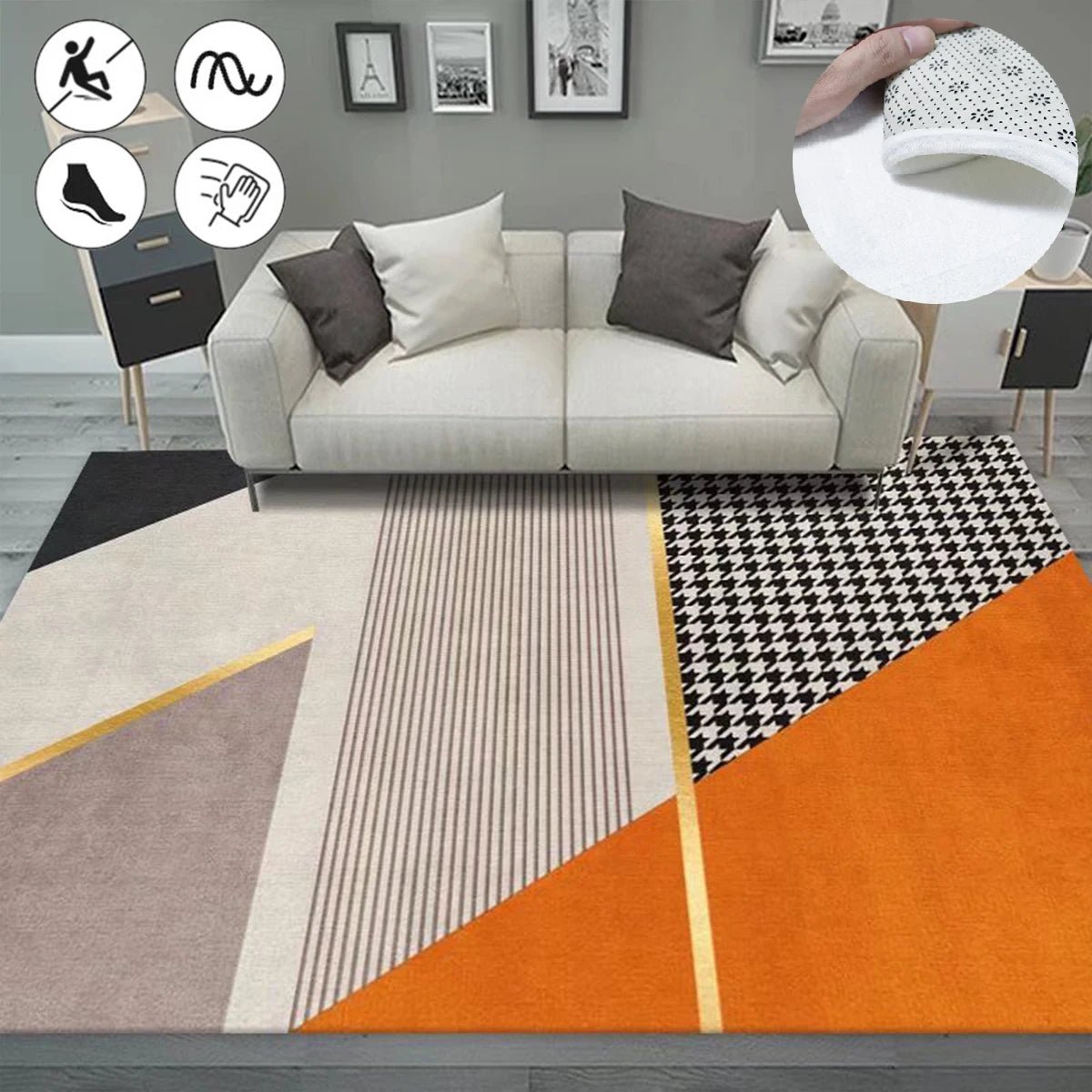 Soft Orange Living Room Washable Cloakroom Floor Large Area Rugs - Home Decor