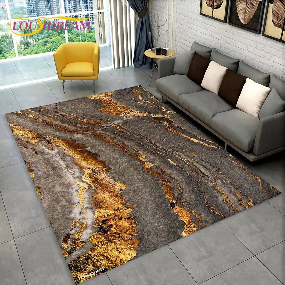 3D Nordic Black Golden Colour Marble Geometric Area Rug