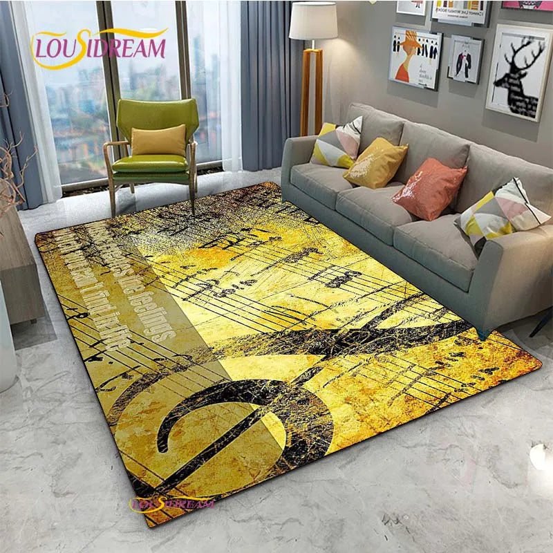 Vintage Black Music Notes Vinyl Carpet for Multi Use