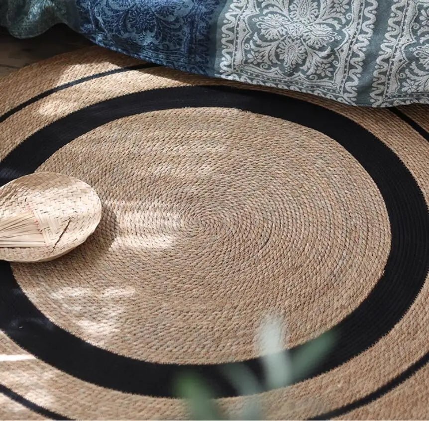 Handwoven Japanese Rattan Round Carpets For Living Room Bedroom Kitchen Decor Straw Braided Mat Rugs Hand Woven Anti-slip Mats