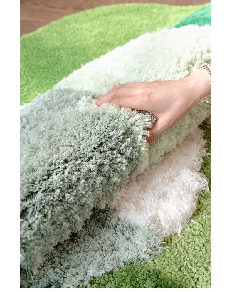 Tufted Green Irregular sized Aesthetic Thick Bedroom Rug