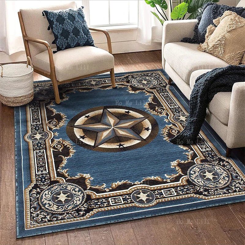 Traditional Accent Flannel Floor Rugs - Light Blue Western Texas Style