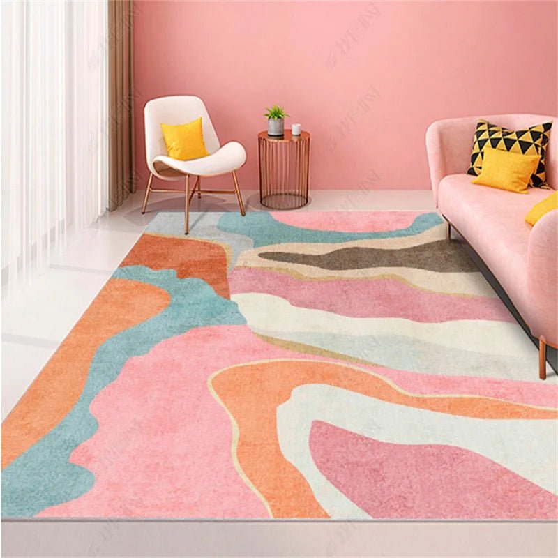 Modern Simple Pink Living Room Area Rug for Girls - Non Slip & Washable