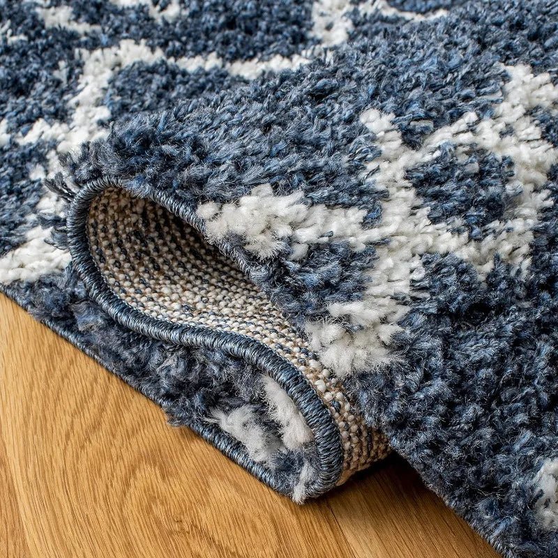 Slate Blue & Ivory Moroccan Design - Non-Shedding & Easy Care Rugs