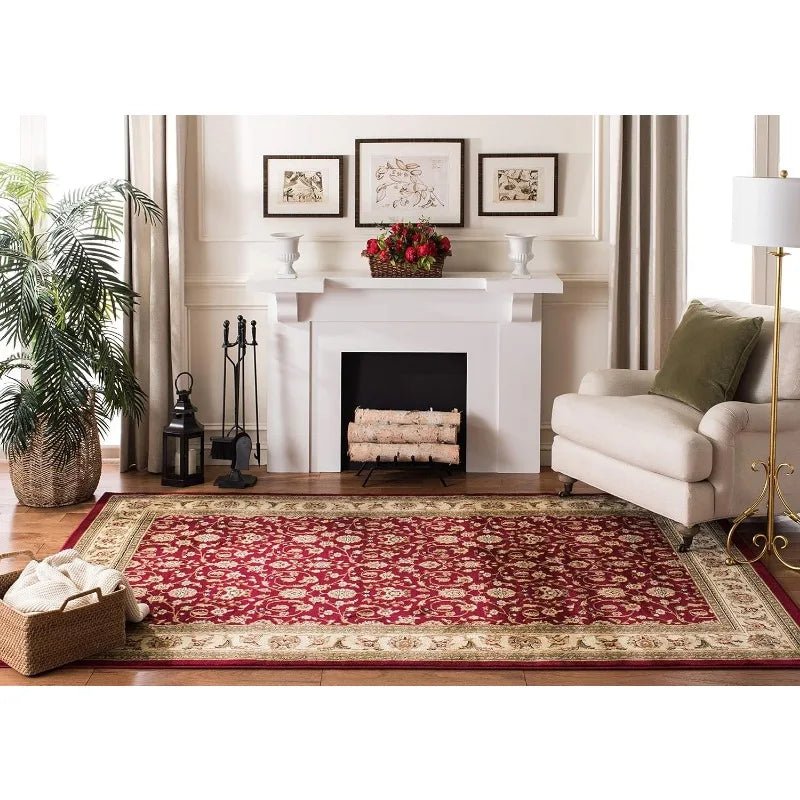 Red & Ivory Traditional Oriental Design Non-Shedding & Easy Care Living Room Rugs