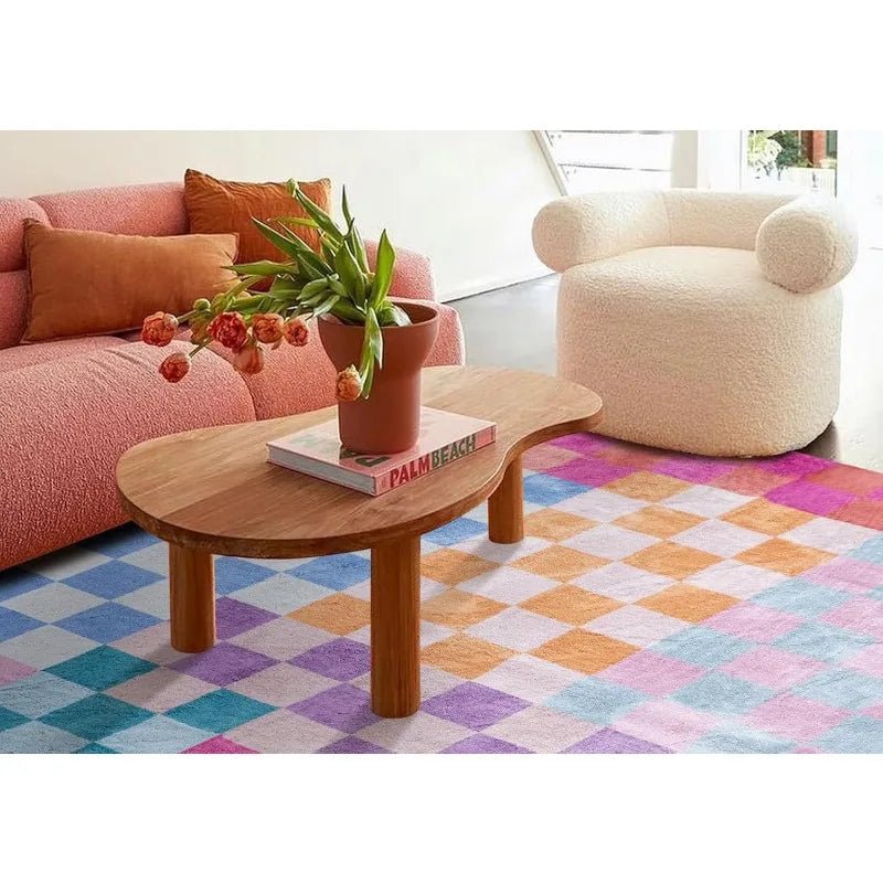 Multicolored Checkerboard Rug Retro Funky Rugs for Living Dining Room