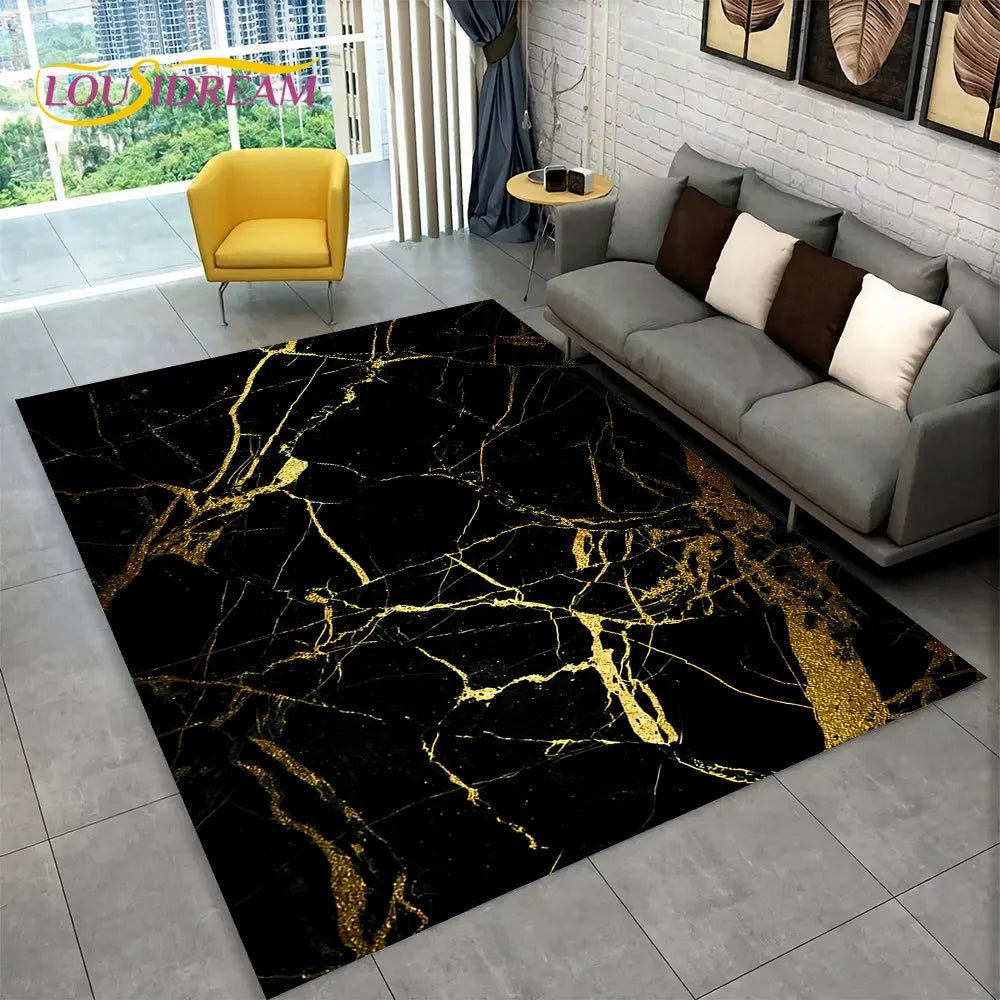 3D Nordic Black Golden Colour Marble Geometric Area Rug