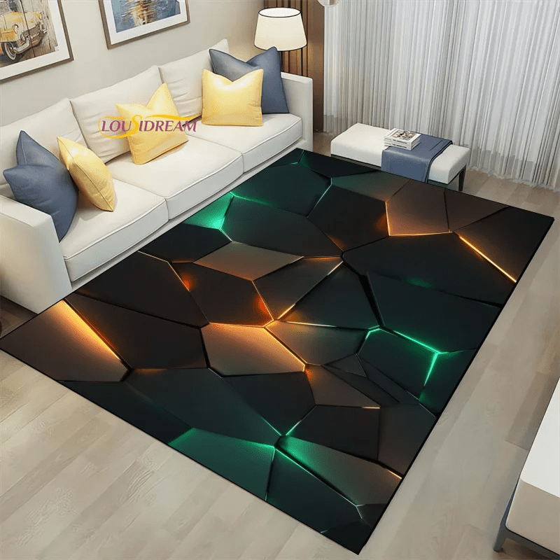 Geometric Dark Neon Lights Home Play Gaming Room Decor Rug