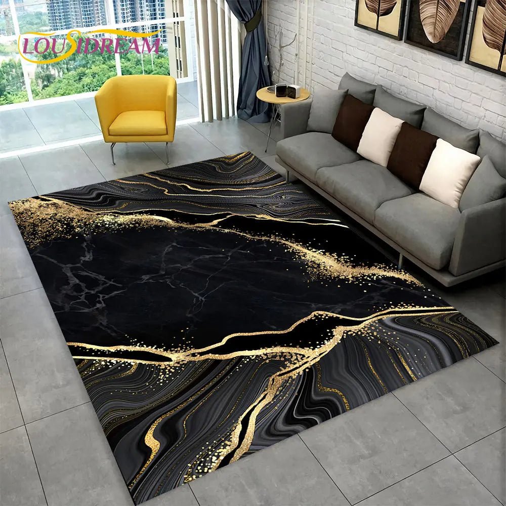 3D Nordic Black Golden Colour Marble Geometric Area Rug