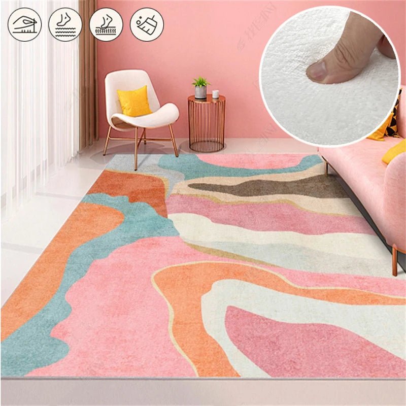 Modern Simple Pink Living Room Area Rug for Girls - Non Slip & Washable