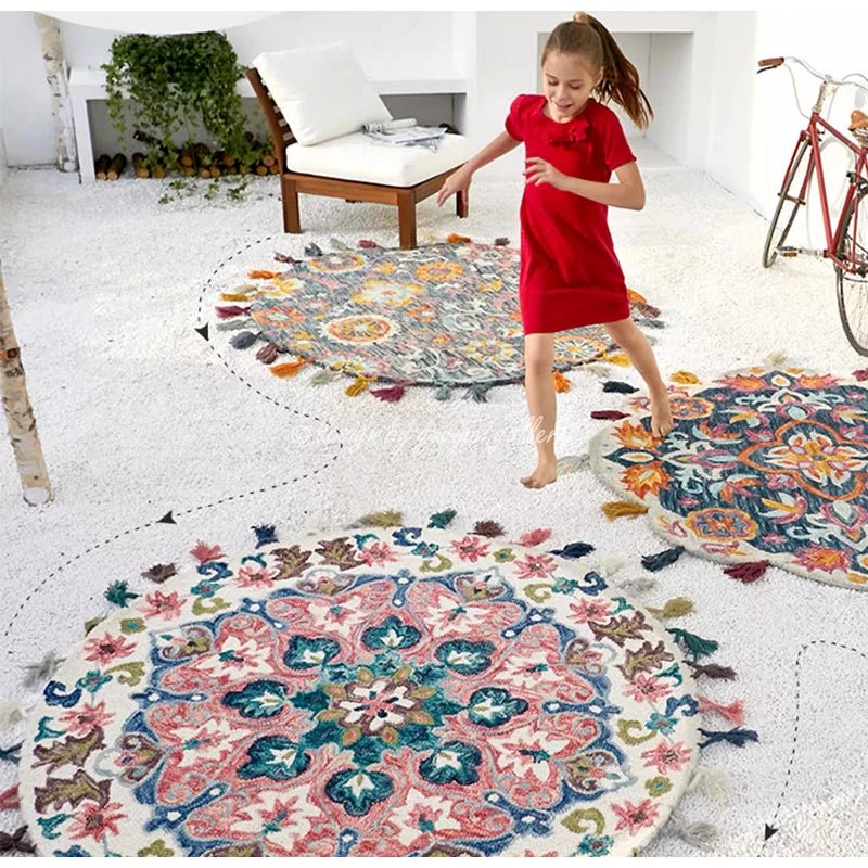 Moroccan Geometric Wool Round Rug for Living Room