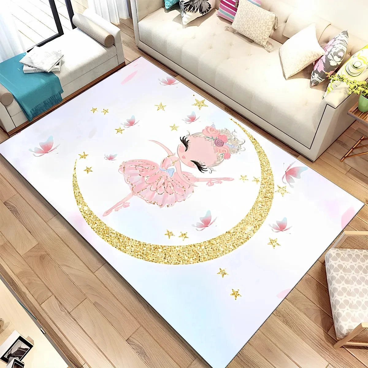 Cute Ballet Girl Carpet Ballerina Fairy Cartoon Area Rug for Home Living Room Bedroom Sofa Doormat Decor Kid Non-slip Floor Mat