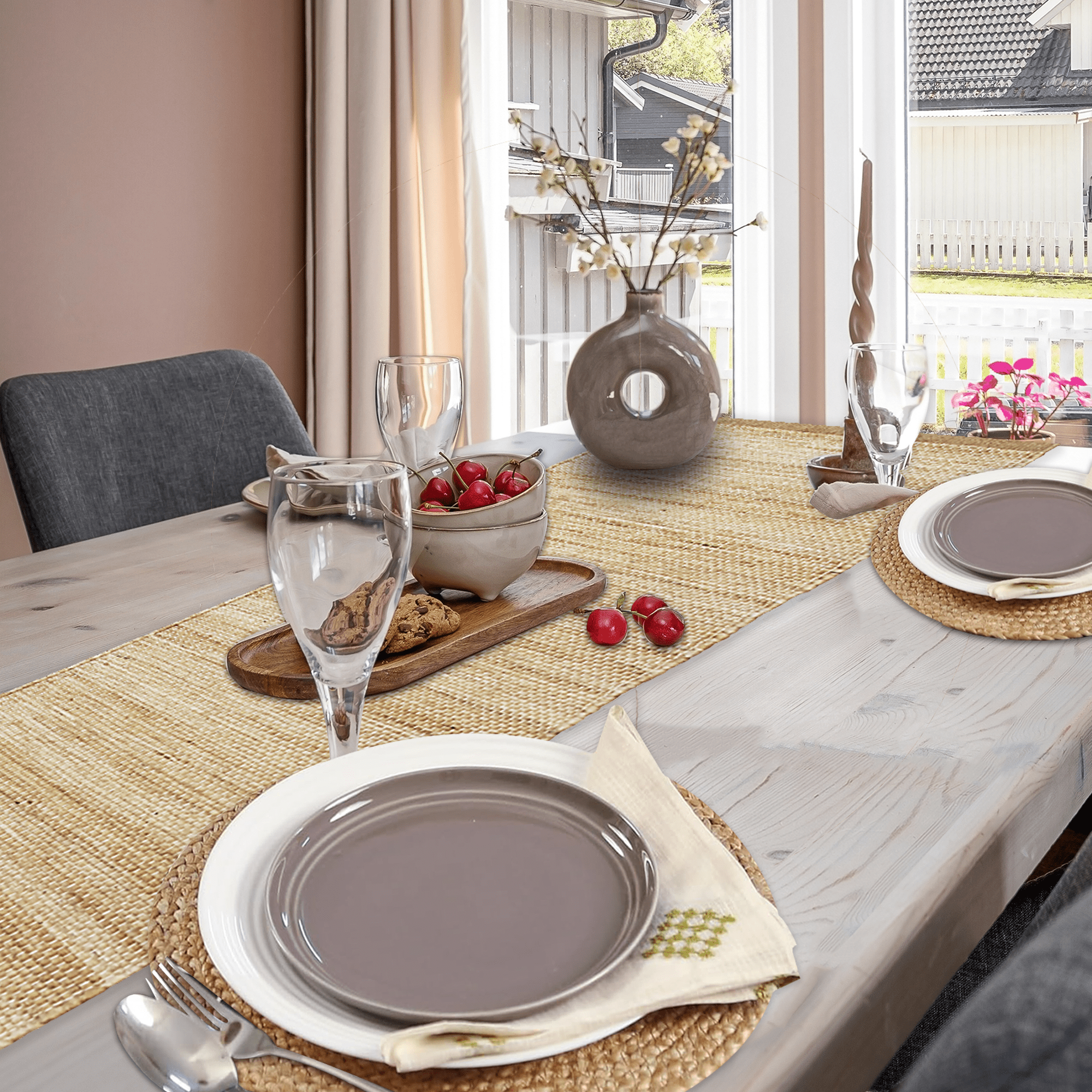 Eco Crave Natural Jute Table Runner 12x55 Inch – Hand Woven Rustic Farmhouse Dining Table Decor, 0.25 Inch Thick Eco Friendly Boho Burlap Style Runner for Kitchen Wedding Party Holiday Use