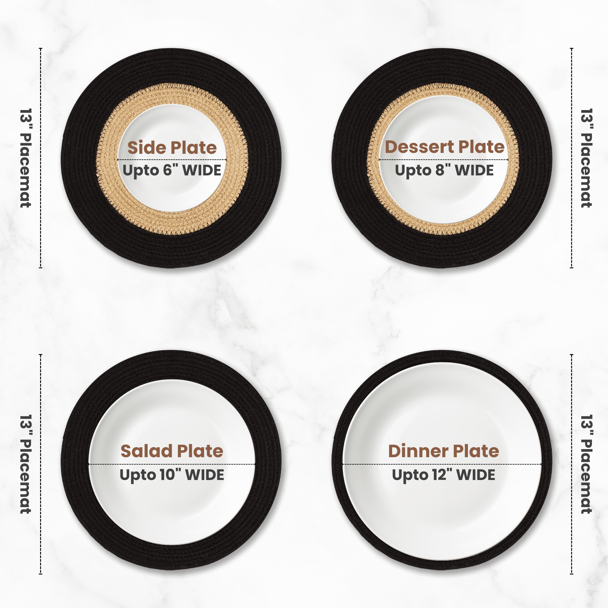 Eco Crave Jute Round Placemats Set of 4 – Hand Woven Natural Beige Jute with Black Rim, 13 Inch Farmhouse Rustic Dining Drawstring Table Mats, Wicker Heat Resistant Durable Eco-Friendly Table Decor