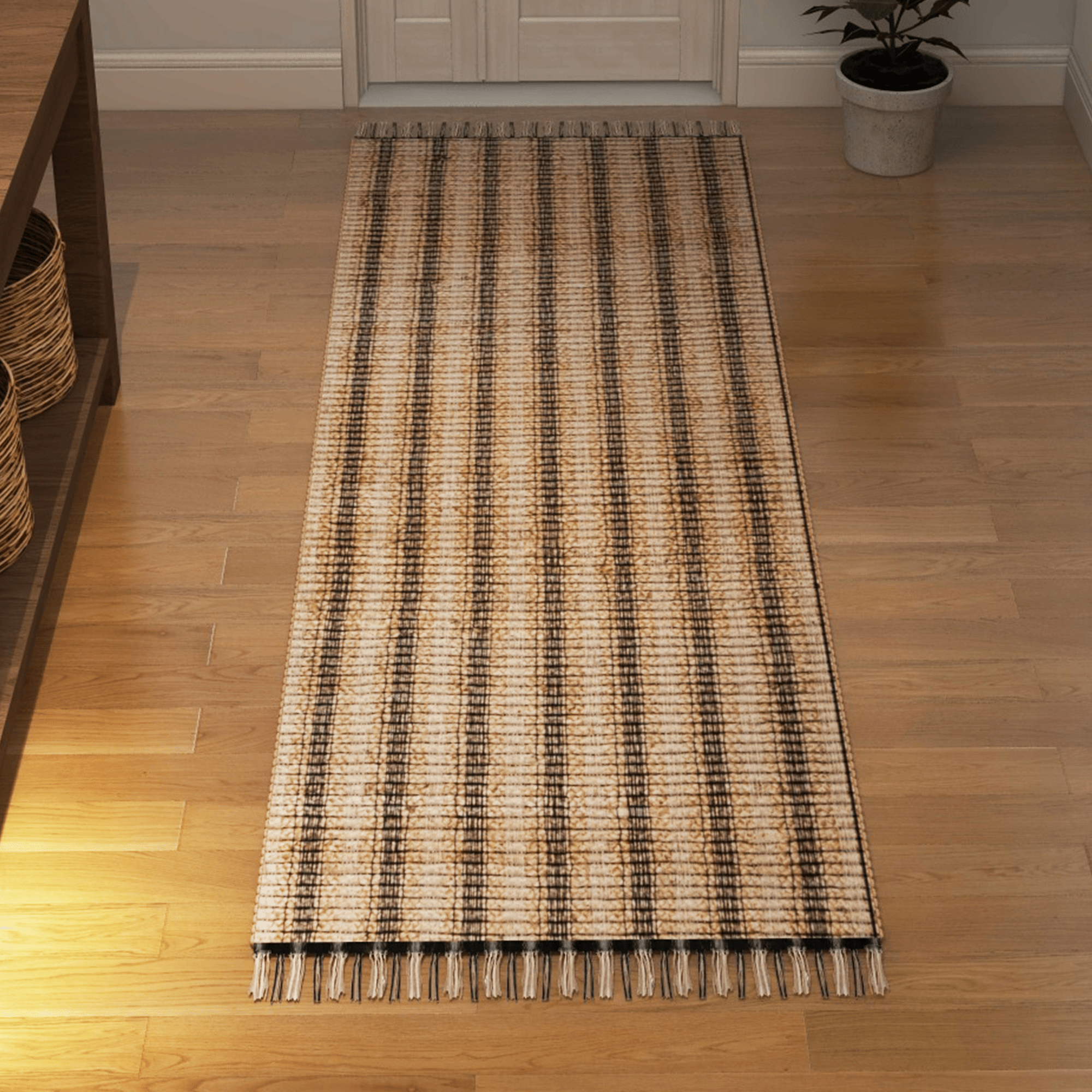 Handwoven Jute Runner, 2.6'x8' Black Braided Natural Rug – Vintage Modern Eco-Friendly Accent for Living Room, Entryway, Kitchen, and Bathroom Décor