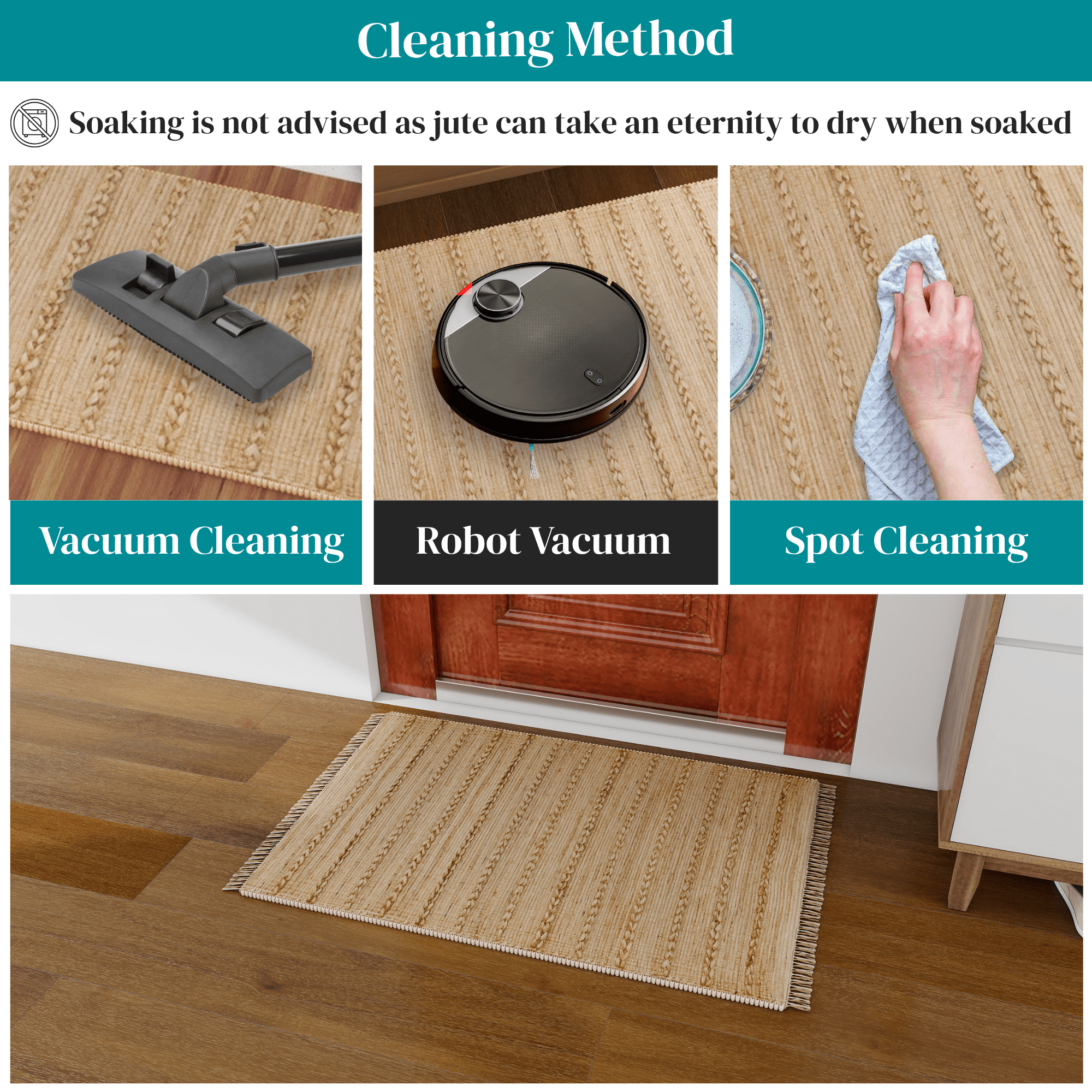 Handwoven 2x3 Ft Jute Rug – Natural Low-Pile Indoor Area Rug for Entryway, Kitchen, Bathroom – Traditional Bohemian Farmhouse Accent Décor