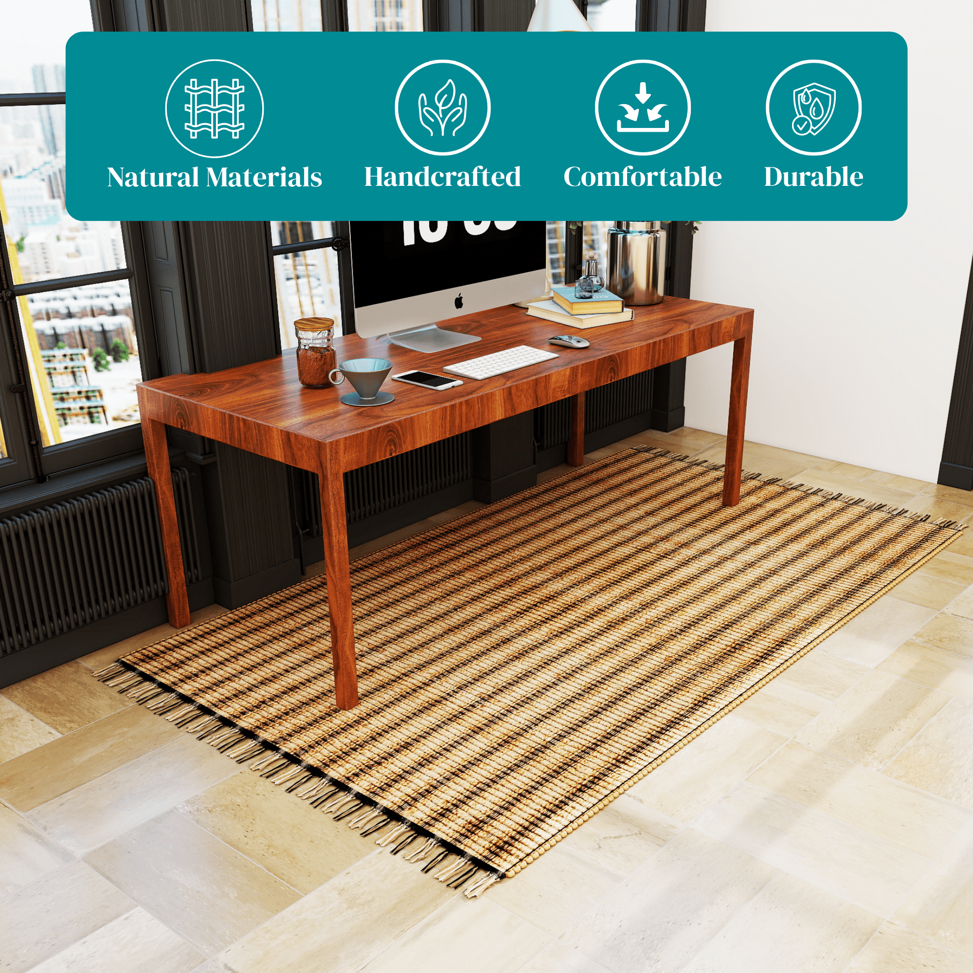 Eco Crave Jute Area Rug, 6'x9' Handwoven Braided Natural Fiber Carpet – Durable 0.5-Inch Thick Rug for Living Room, Bedroom, Kitchen, Dining, and Farmhouse Décor