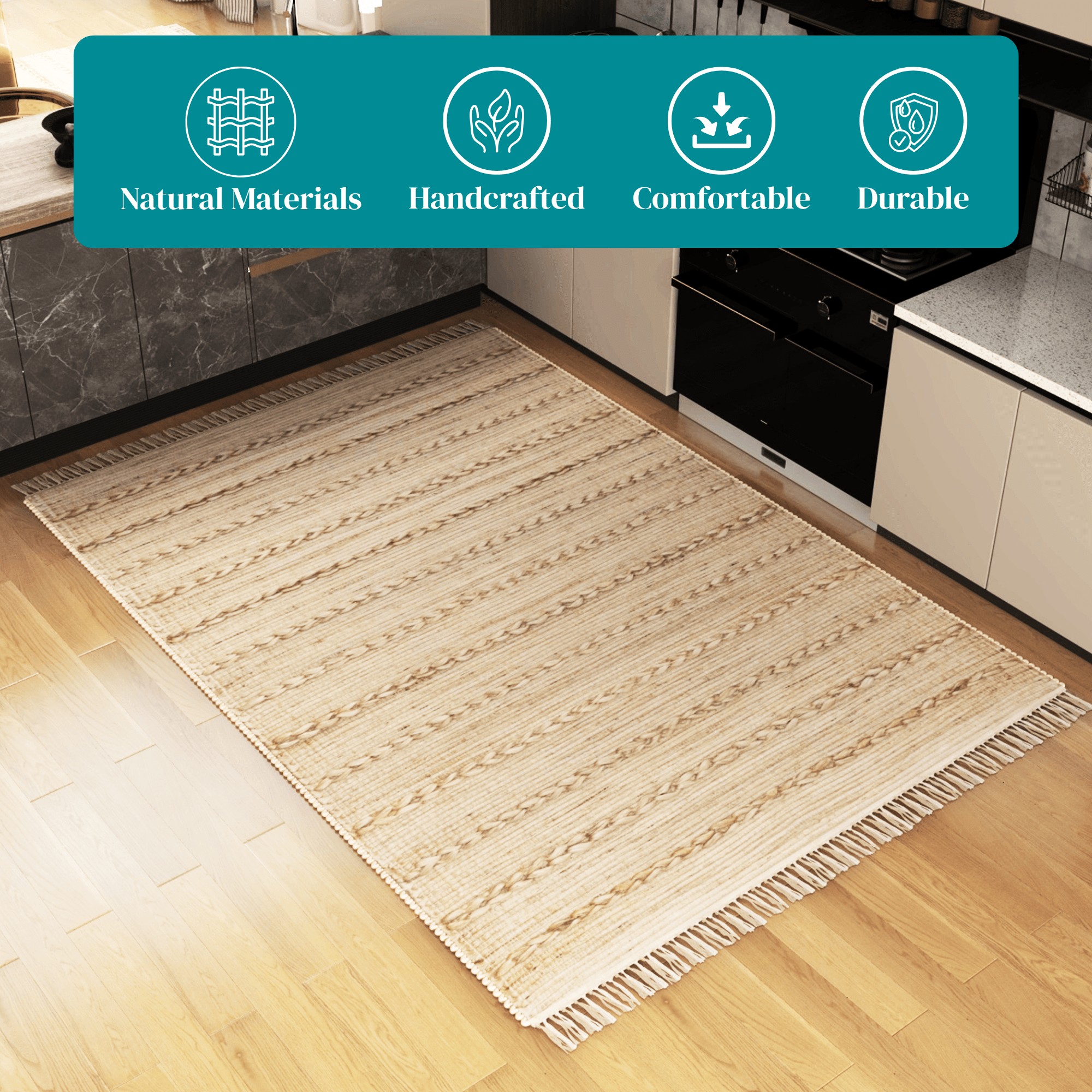 Handwoven Jute Area Rug, 5'x8' Natural Bohemian Eco-Friendly Indoor Carpet – 0.5-Inch Thick Durable Rug for Living Room, Bedroom, and Farmhouse Décor