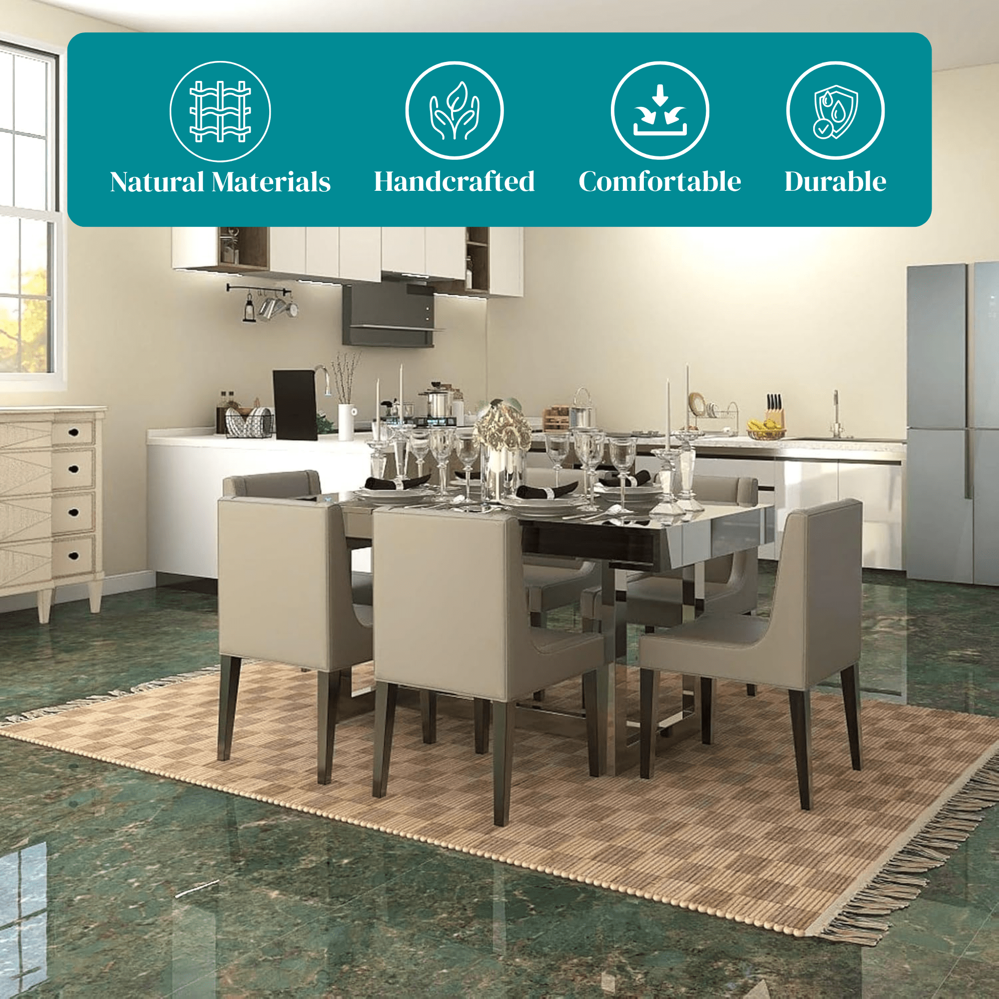 Natural Braided Jute Rug, 6'x9' Handwoven Geometric Eco-Friendly Carpet – Thick Indoor Modern Design for Living Room, Bedroom, Kitchen, Dining, and Farmhouse Décor