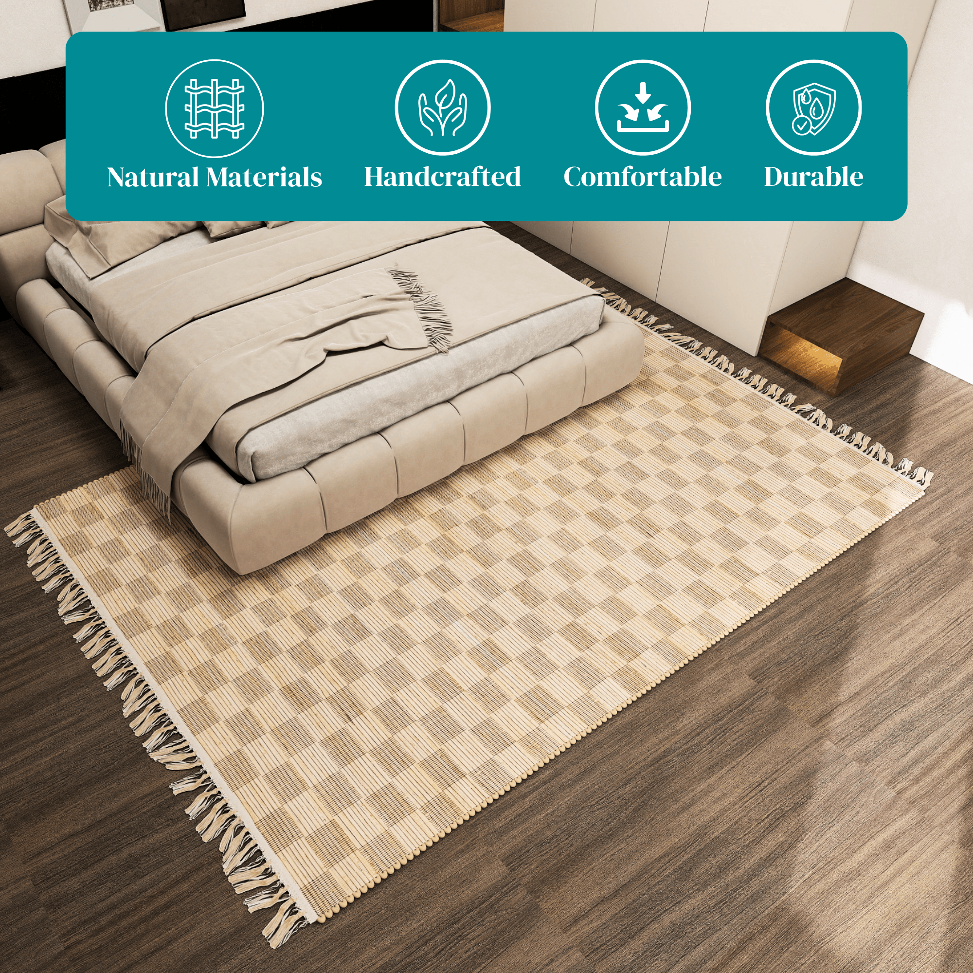 Handwoven Natural Jute Geometric Area Rug, 9'x12' – Premium 0.5-Inch Thick Carpet for Living Room, Bedroom, Dining, Kitchen, and Modern Farmhouse Décor