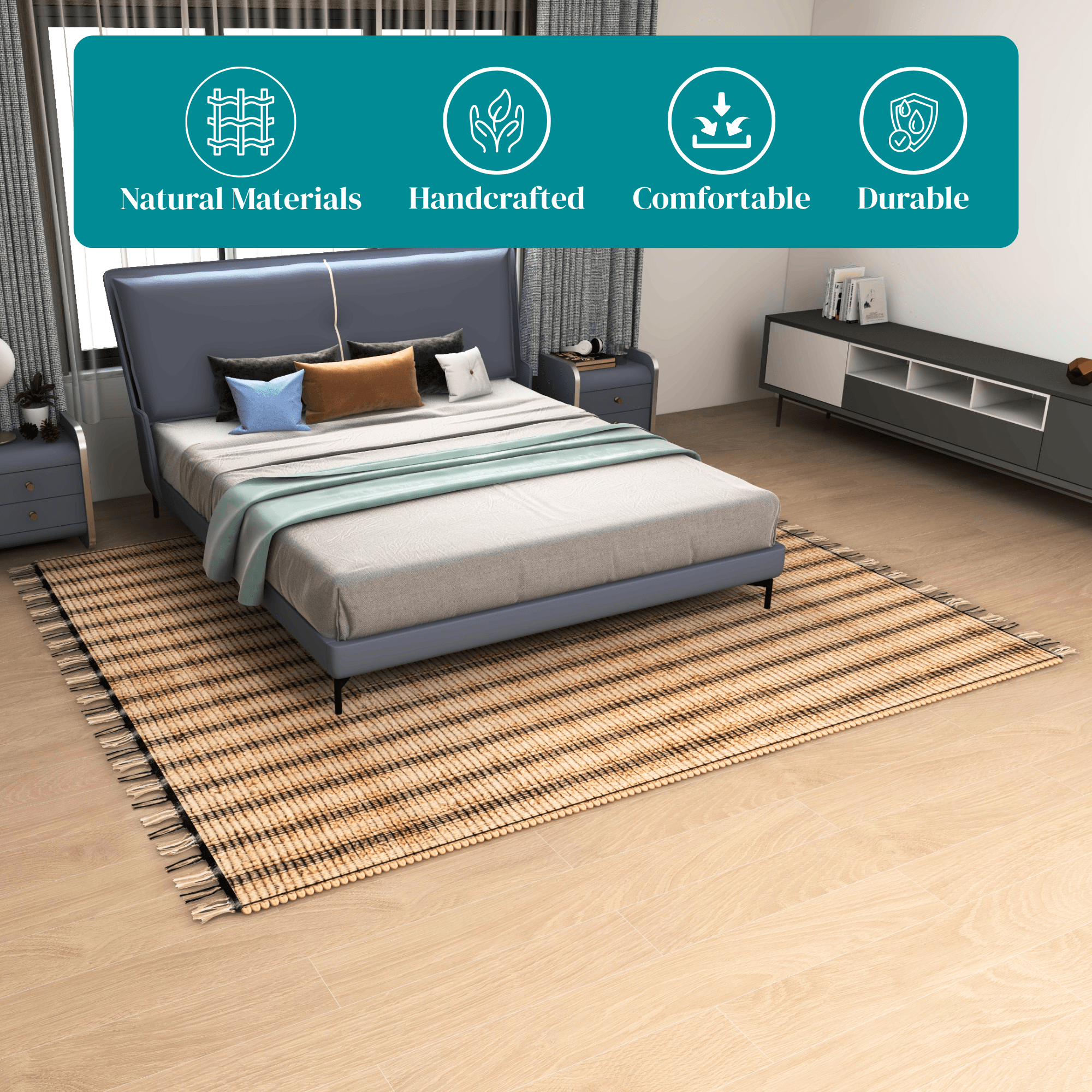 Natural Jute Area Rug, 8'x10' – Vintage Modern Classic Handwoven Indoor Carpet – 0.5-Inch Thick Premium Home Décor for Living Room, Bedroom, Dining, and Kitchen