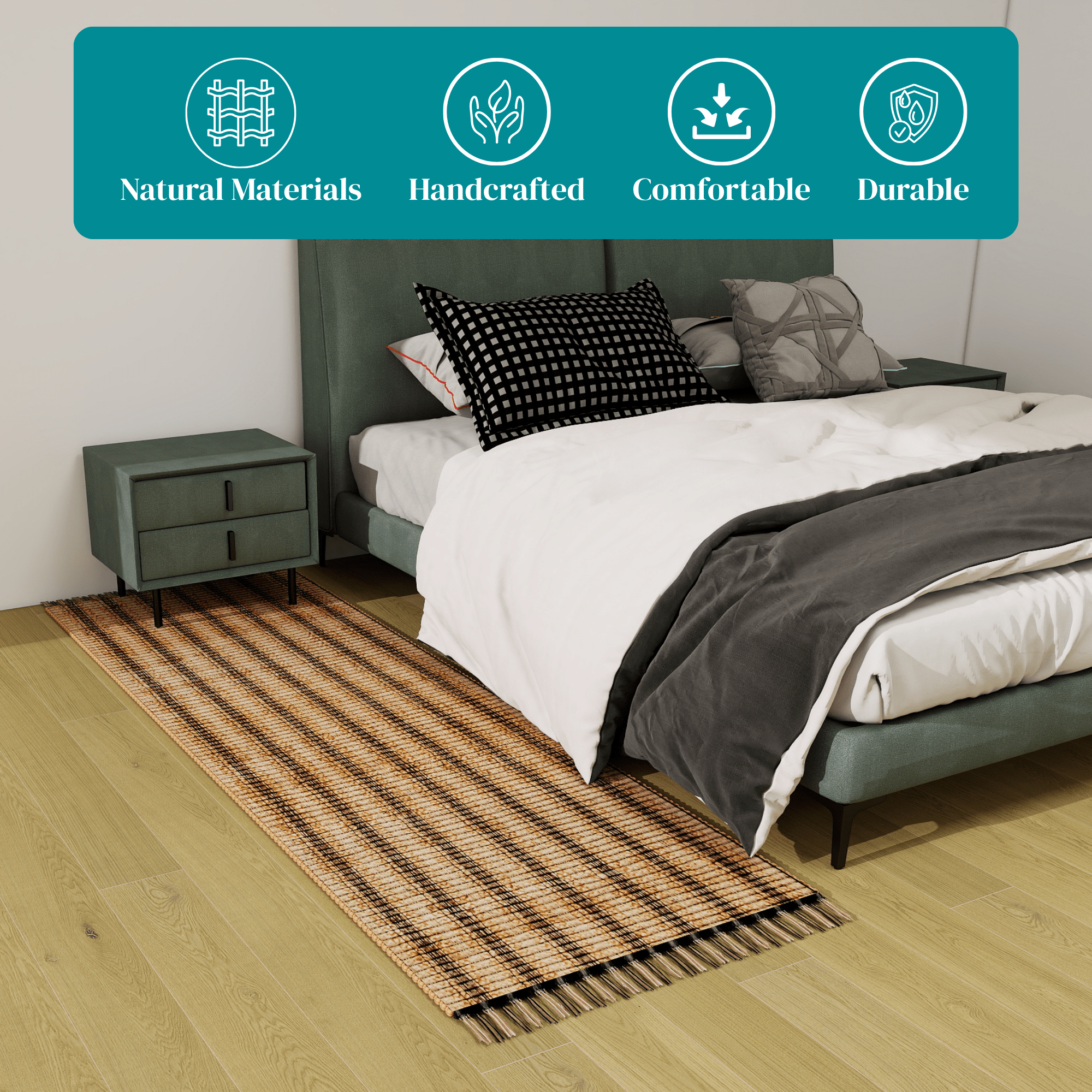 Handwoven Jute Runner, 2.6'x8' Black Braided Natural Rug – Vintage Modern Eco-Friendly Accent for Living Room, Entryway, Kitchen, and Bathroom Décor