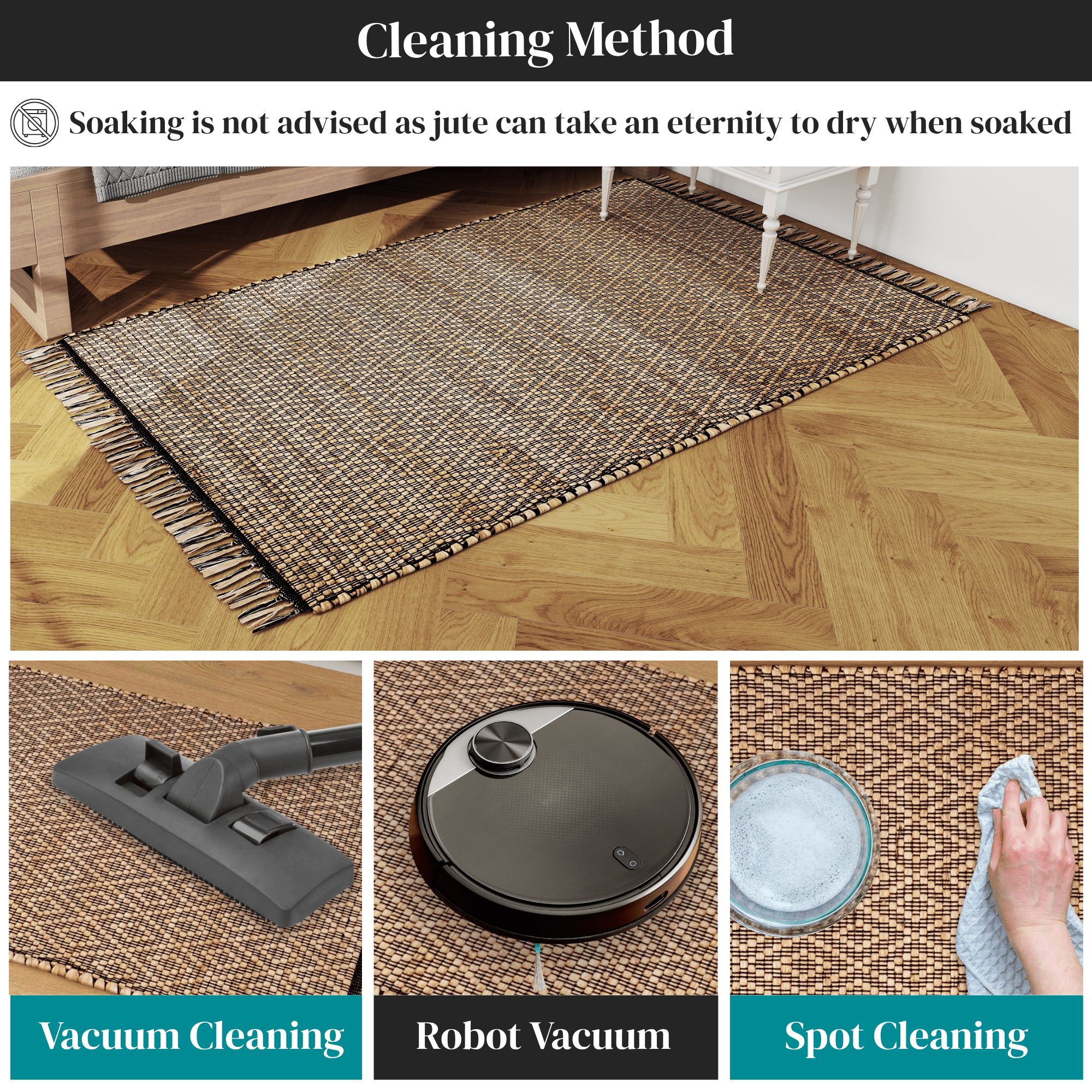 Natural Jute Area Rug, 4'x6' – Handwoven Premium Accent Carpet for Living Room, Bedroom, Kitchen, and Dining – Durable Farmhouse Style Décor