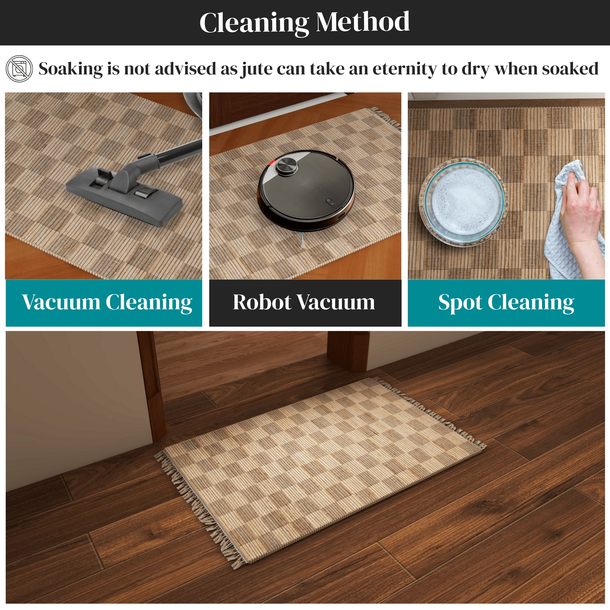 Natural Jute Geometric Area Rug, 2'x3' Handwoven Low-Pile Accent Carpet – Premium Home Décor for Entryway, Kitchen, and Bathroom