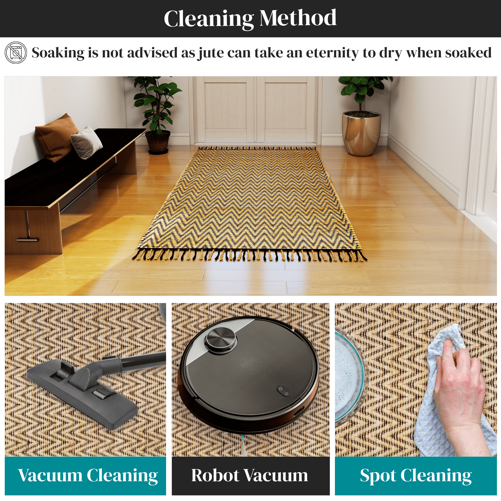 4x6 Ft Natural Jute Rug – Handwoven Vintage Modern Accent Carpet for Bedroom, Entryway, Living Room, Dining Room, Kitchen, and Office Décor