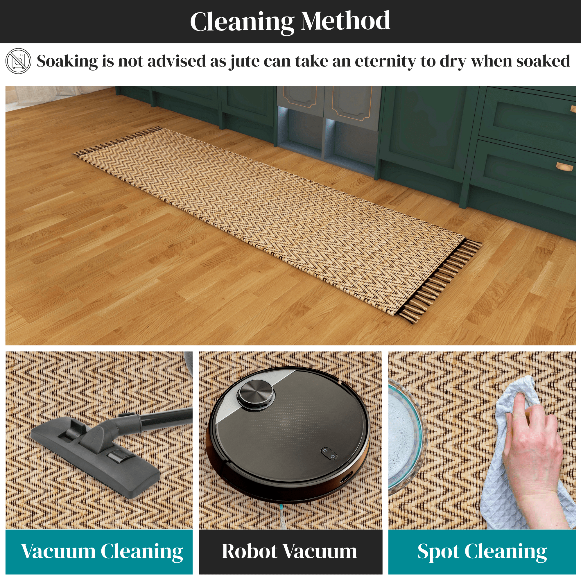 Handwoven Jute Runner, 2.6'x8' Black Wavy Natural Rug – Vintage Modern Eco-Friendly Accent for Living Room, Entryway, Kitchen, and Bathroom Décor